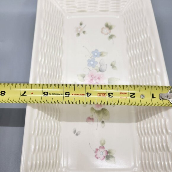 Pfaltzgraff Tea Rose Basket Weave Rectangular Bread Serving Tray Floral - Picture 2 of 7